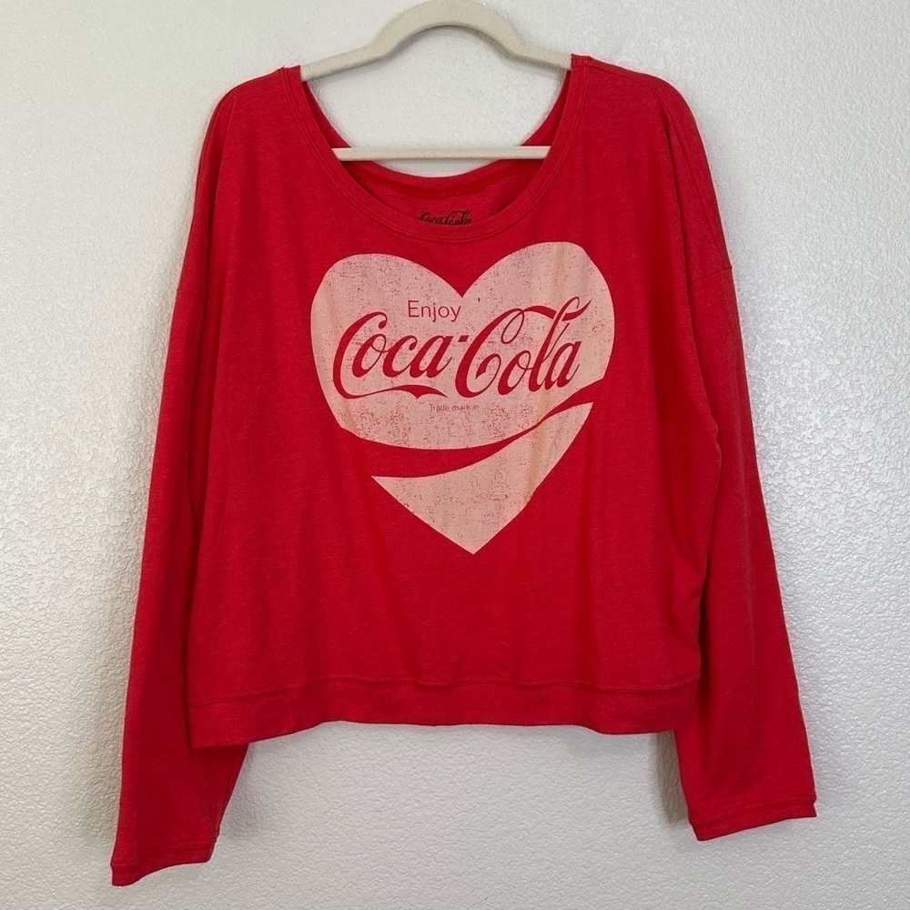 Coca Cola Heart Red Long Sleeves Crop Tee, Size XXL